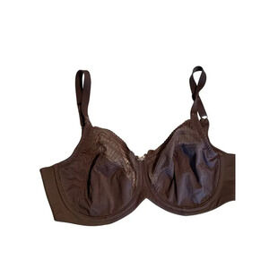 Lilyette Brown Enchantment Lace Underwire Minimizer Bra Size 36DD